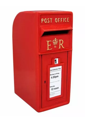 Prop Hire Bucks red cast iron ER post box for wedding cards and gifts. Available in Buckinghamshire, Bedfordshire, Northamptonshire and Oxfordshire.