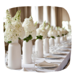 Prop Hire Bucks various white vases for wedding displays. Available in Buckinghamshire, Bedfordshire, Northamptonshire and Oxfordshire.