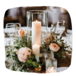 Elegant Glass Vases and Faux Flowers with Candles for Wedding Centrepieces and Decor