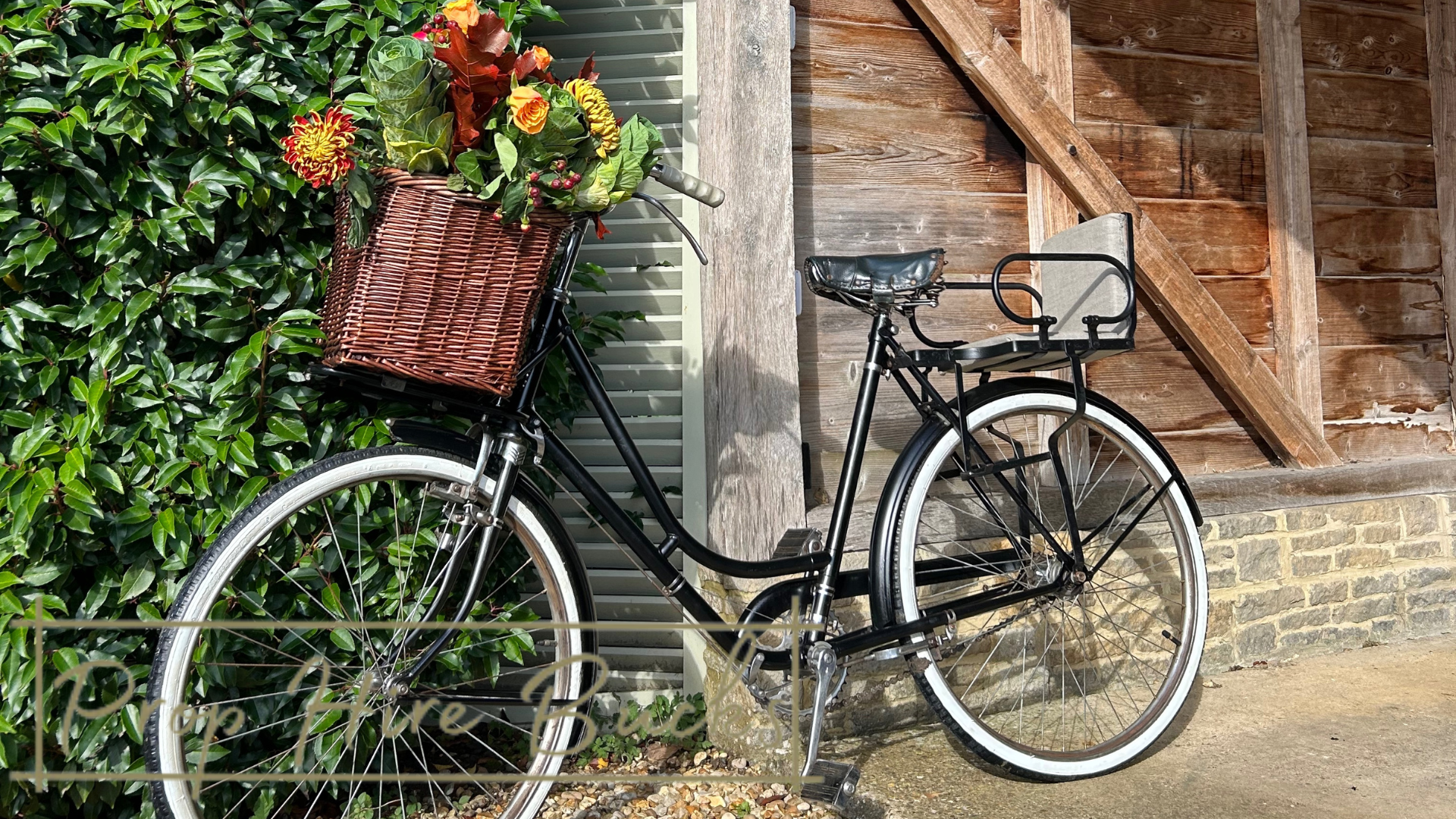 Vintage BSA Bicycle as a wedding prop hire with flowers