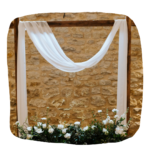 White Chiffon Draped on Wooden Backdrop Arch for Wedding Ceremony and Decor