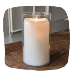 Pillar Candle in Elegant Glass Vase for Wedding Centrepiece and Decor